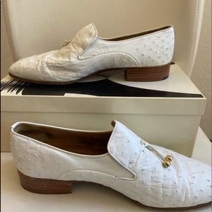 Moreschi Ostrich Skin Italian Loafer Shoes White